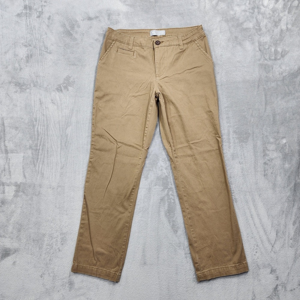 Lee Pants Womens 8P PETITE Brown Khaki Twill Chino Straight Leg Stretch Casual